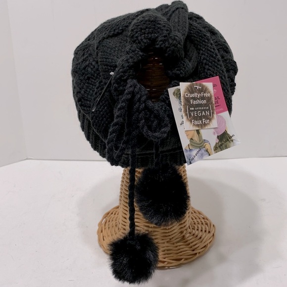 Knit hat ponyflo black NEW - Picture 2 of 9